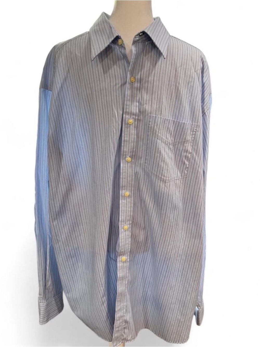Tommy Hilfiger Men's Pale Blue and White Striped Button-Up Shirt